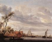 River Scene with Farmstead - 萨洛蒙·凡·雷斯达尔